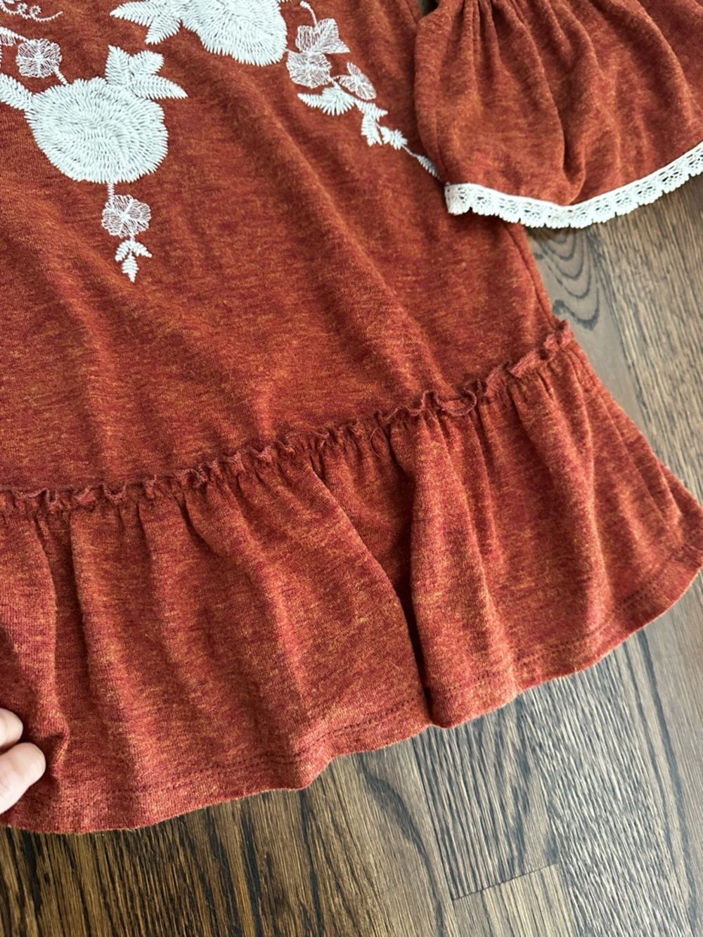 NWT Apricot Lane Burnt Orange Floral Embroidered Boho Long Sleeve fall Dress - Picture 7 of 12